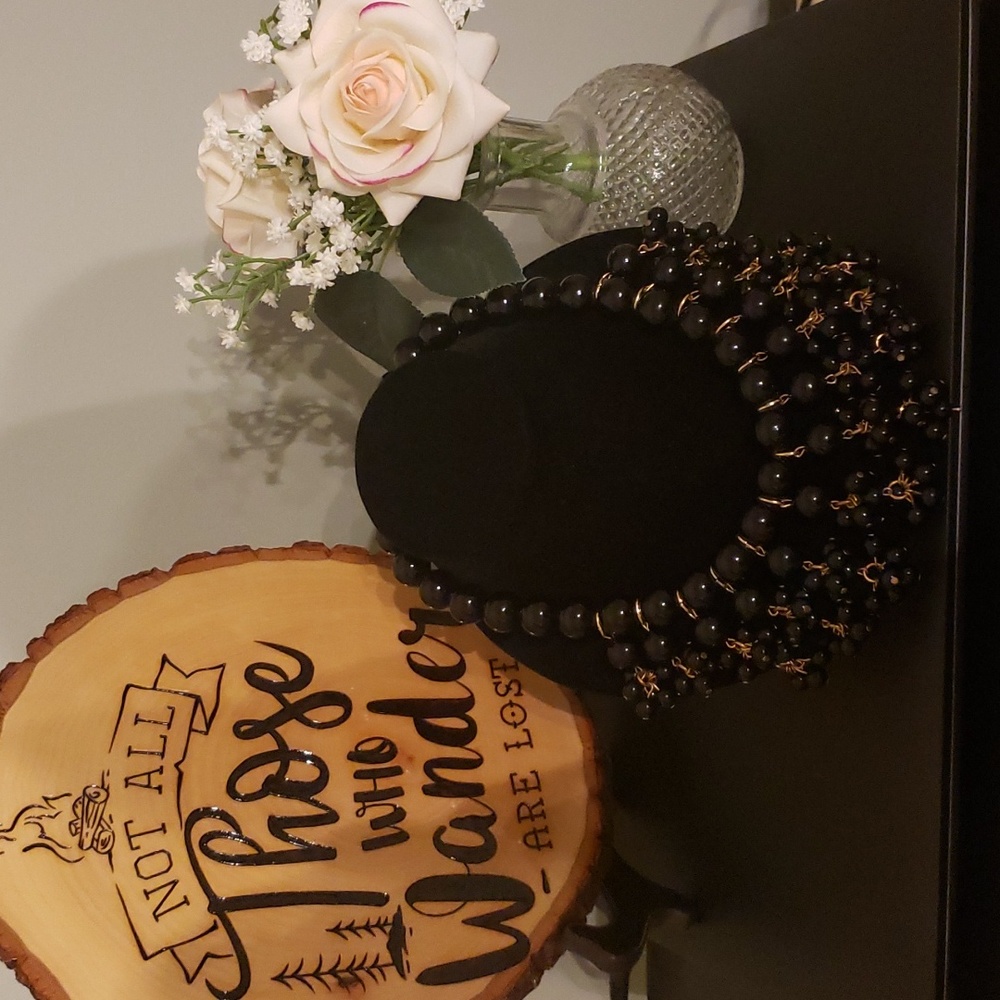 Black beaded necklace goldtone hardware